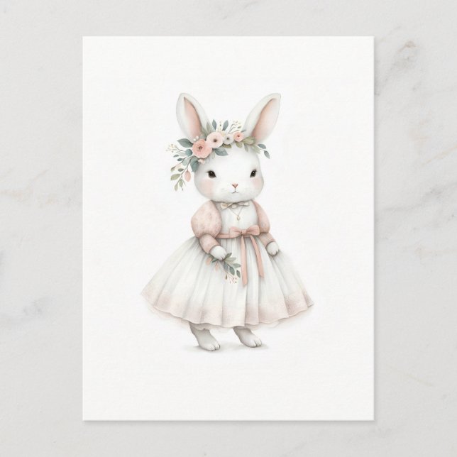 Personalized Bunny Floral Crown Art Postcard (Front)