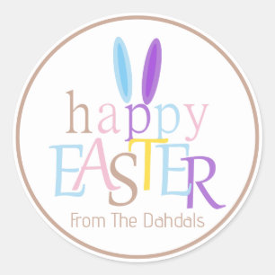 Personalized Bunny Happy Easter Heathered Grey Classic Round Sticker