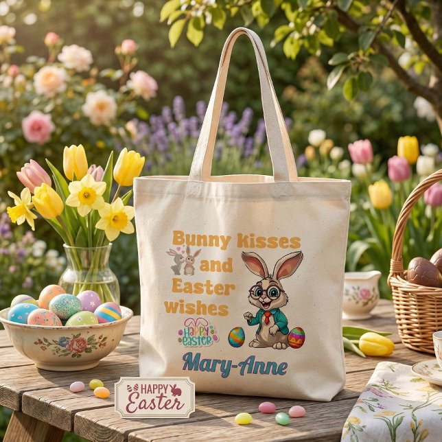 Personalized Bunny Kisses Easter Tote Bag (Creator Uploaded)