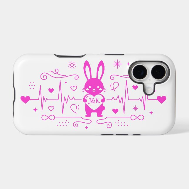 Personalized Bunny Love Heartbeat Case-Mate iPhone Case (Back (Horizontal))
