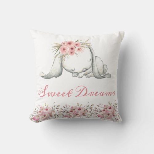 Personalized Bunny Nursery Room Sweet Dreams Throw Pillow