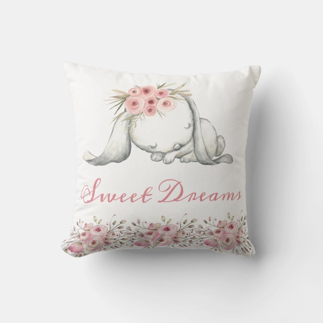 Personalized Bunny Nursery Room Sweet Dreams Throw Pillow (Front)
