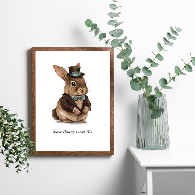 Personalized Bunny Nursery Wall Art Kids Room (Adorable Bunny Dressed in Top  Hat Jacket and bow tie. Personalize it.)
