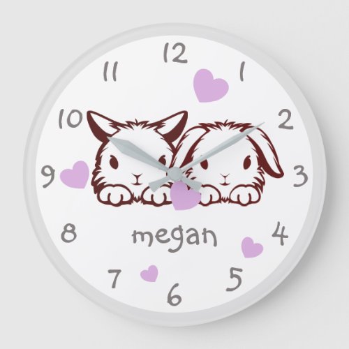 Personalized Bunny Purple Heart Nursery Wall Clock