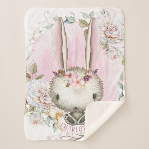 Personalized Bunny Rabbit Baby Girl Sherpa Blanket
