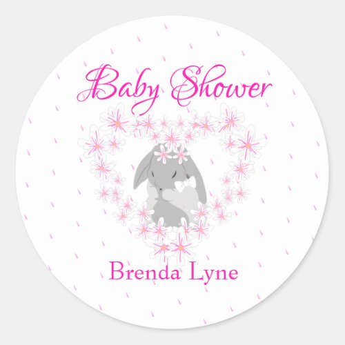 Personalized Bunny Rabbit Girl Pink Baby Shower Classic Round Sticker