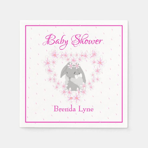 Personalized Bunny Rabbit Girl Pink Baby Shower Napkins