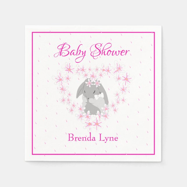 Personalized Bunny Rabbit Girl Pink Baby Shower Napkins (Front)