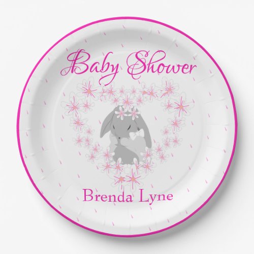 Personalized Bunny Rabbit Girl Pink Baby Shower Paper Plates