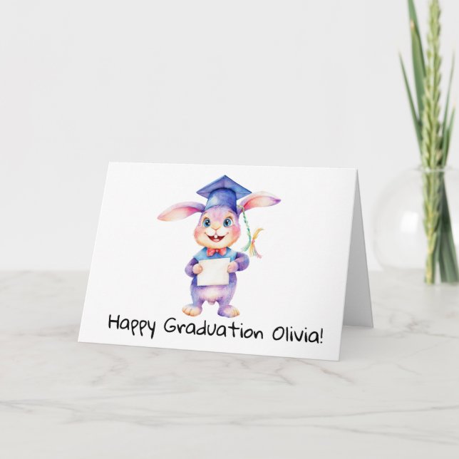 Personalized Bunny Rabbit Graduation  Card (Front)
