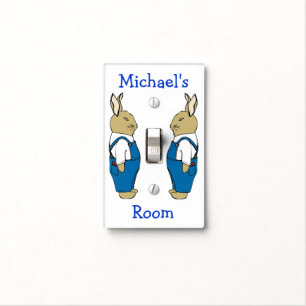 Personalized Bunny Rabbit in Blue Jean Overalls Light Switch Cover