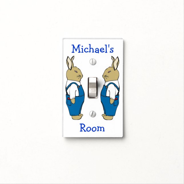 Personalized Bunny Rabbit in Blue Jean Overalls Light Switch Cover (In Situ)