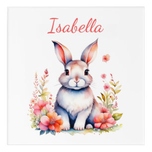Personalized Bunny Rabbit in Pink Flowers Acrylic Print