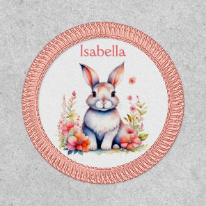 Personalized Bunny Rabbit in Pink Flowers Patch