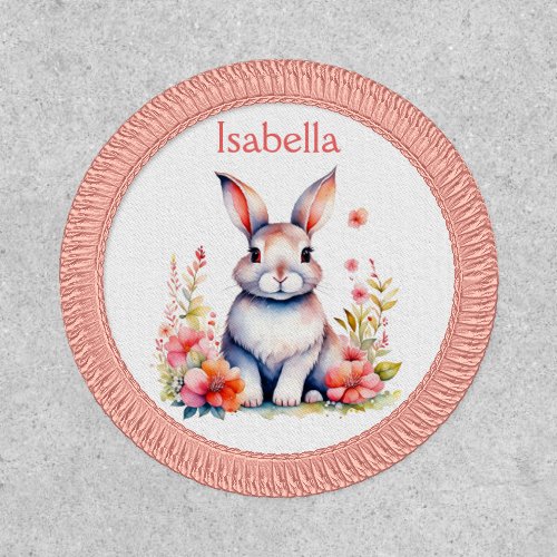 Personalized Bunny Rabbit in Pink Flowers Patch