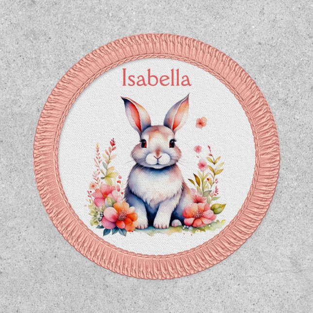 Personalized Bunny Rabbit in Pink Flowers Patch (Front)