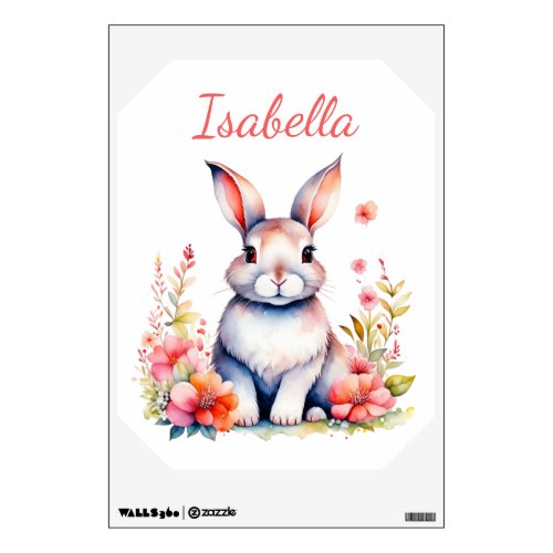 Personalized Bunny Rabbit in Pink Flowers Wall Decal