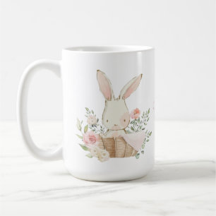Personalized Bunny Rabbit Pastel Flowers Coffee Mug