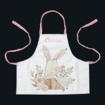 Personalized Bunny Rabbit Pink Apron<br><div class="desc">Personalized bunny rabbit in a basket with pretty flowers in pastel colors.  So precious and sweet is the only way to describe this apron.  Any little girl would love this adorable apron.</div>