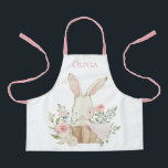 Personalized Bunny Rabbit Pink Apron<br><div class="desc">Personalized bunny rabbit in a basket with pretty flowers in pastel colors.  So precious and sweet is the only way to describe this apron.  Any little girl would love this adorable apron.</div>