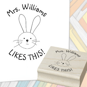 Personalized Bunny Rabbit Teacher Praise Rubber Stamp