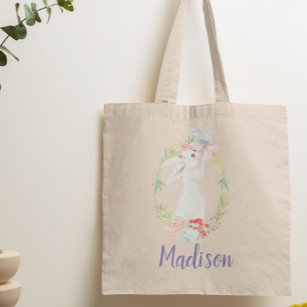 Personalized Bunny Wreath Floral Spring Easter Tote Bag