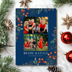 Personalized Buon Natale 4 Photo Foil Christmas Holiday Card