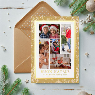 Personalized Buon Natale 5 Photo Gold Foil Holiday Card