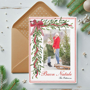 Personalized Buon Natale Mistletoe Family Photo Holiday Card