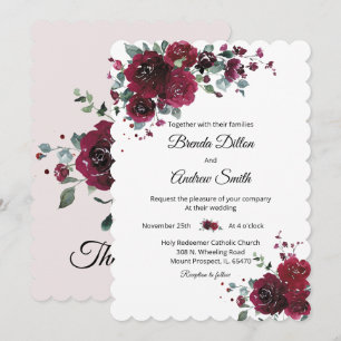 Personalized  Burgundy and Black Wedding Invitation