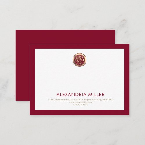 Personalized Burgundy and Gold Business Note Card