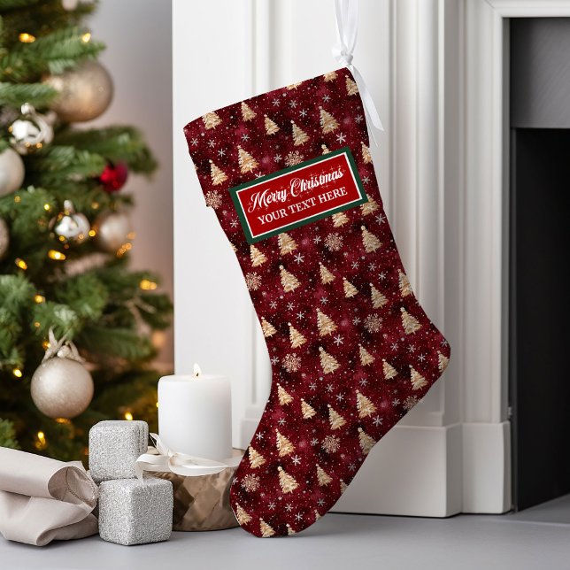 Personalized Burgundy and Gold Christmas Trees Large Christmas Stocking (Personalized Burgundy and Gold Christmas Trees Large Christmas Stocking)