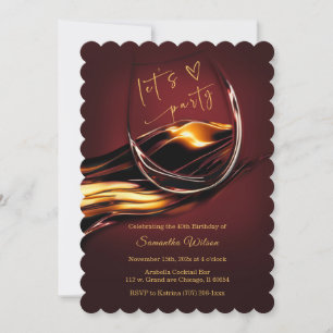 Personalized Burgundy and Gold Woman Birthday Invitation