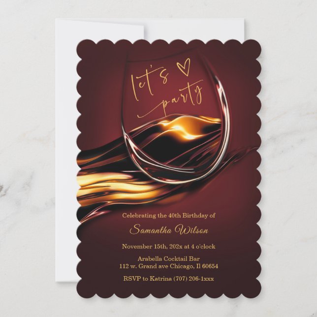 Personalized  Burgundy and Gold Woman Birthday Invitation (Front)
