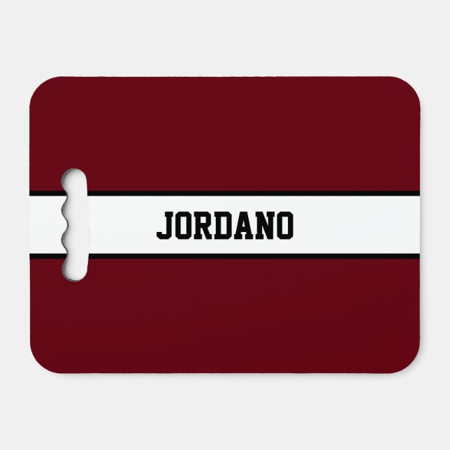 Personalized Burgundy and White Stripes Seat Cushion (Front Horizontal)