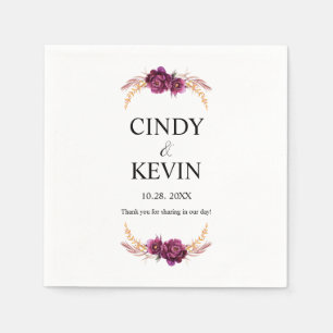 Personalized Burgundy Blossom Wedding Paper Napkins