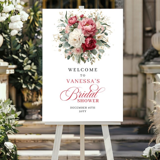 Personalized Burgundy Blush Floral Welcome Sign (Personalized Burgundy Blush Floral Welcome Sign)