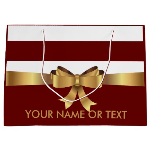 Personalized  Burgundy Bold Stripes Golden BOW  Large Gift Bag