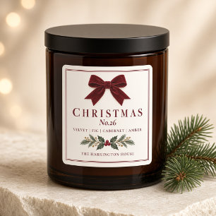 Personalized Burgundy Bow Christmas Candle  Square Sticker