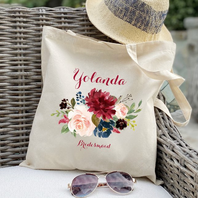 personalized Burgundy Bridesmaid Wedding Gift Tote Bag (Creator Uploaded)