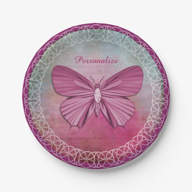 Personalized Burgundy Butterfly Party Paper Plates (Front)