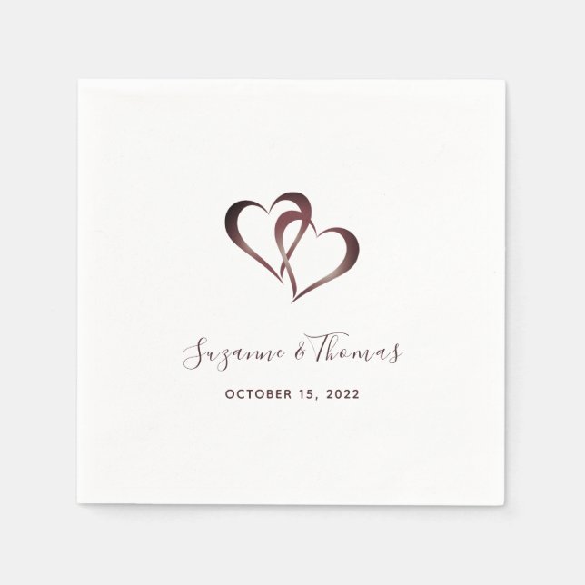 Personalized Burgundy Connected Hearts Napkins (Front)