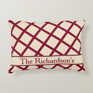 Personalized Burgundy Cream Lattice Elegant Chic Accent Pillow