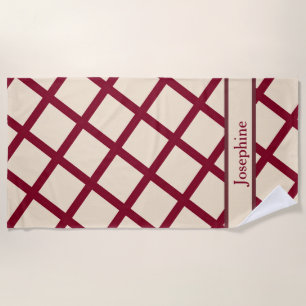 Personalized Burgundy Cream Lattice Elegant Chic Beach Towel