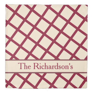 Personalized Burgundy Cream Lattice Elegant Chic Duvet Cover