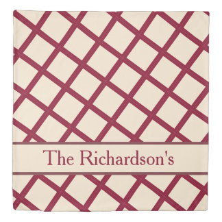Personalized Burgundy Cream Lattice Elegant Chic Duvet Cover