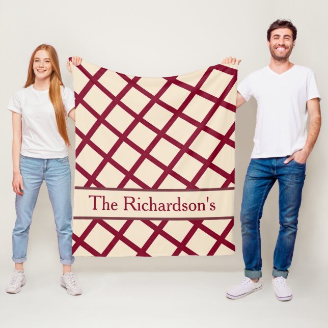 Personalized Burgundy Cream Lattice Elegant Chic Fleece Blanket (In Situ)