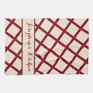 Personalized Burgundy Cream Lattice Elegant Chic Kitchen Towel