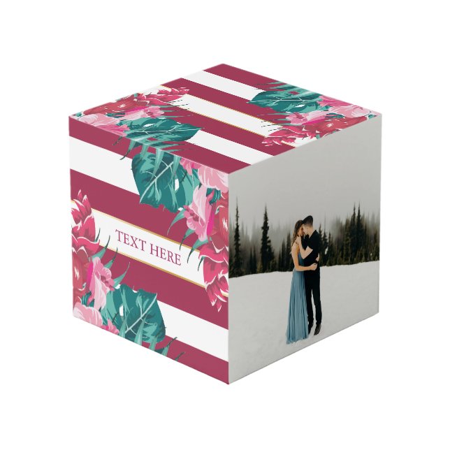Personalized Burgundy Exotic Flowers striped Cube (Front Angled)