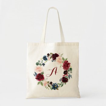 Personalized  Burgundy Floral Tote Bag Bridesmaid by Precious_Presents at Zazzle